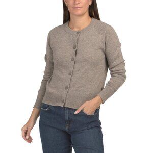 CALVIN KLEIN JEANS Brown Heather Wool Blend Stitch Trim Long Sleeve Cardigan